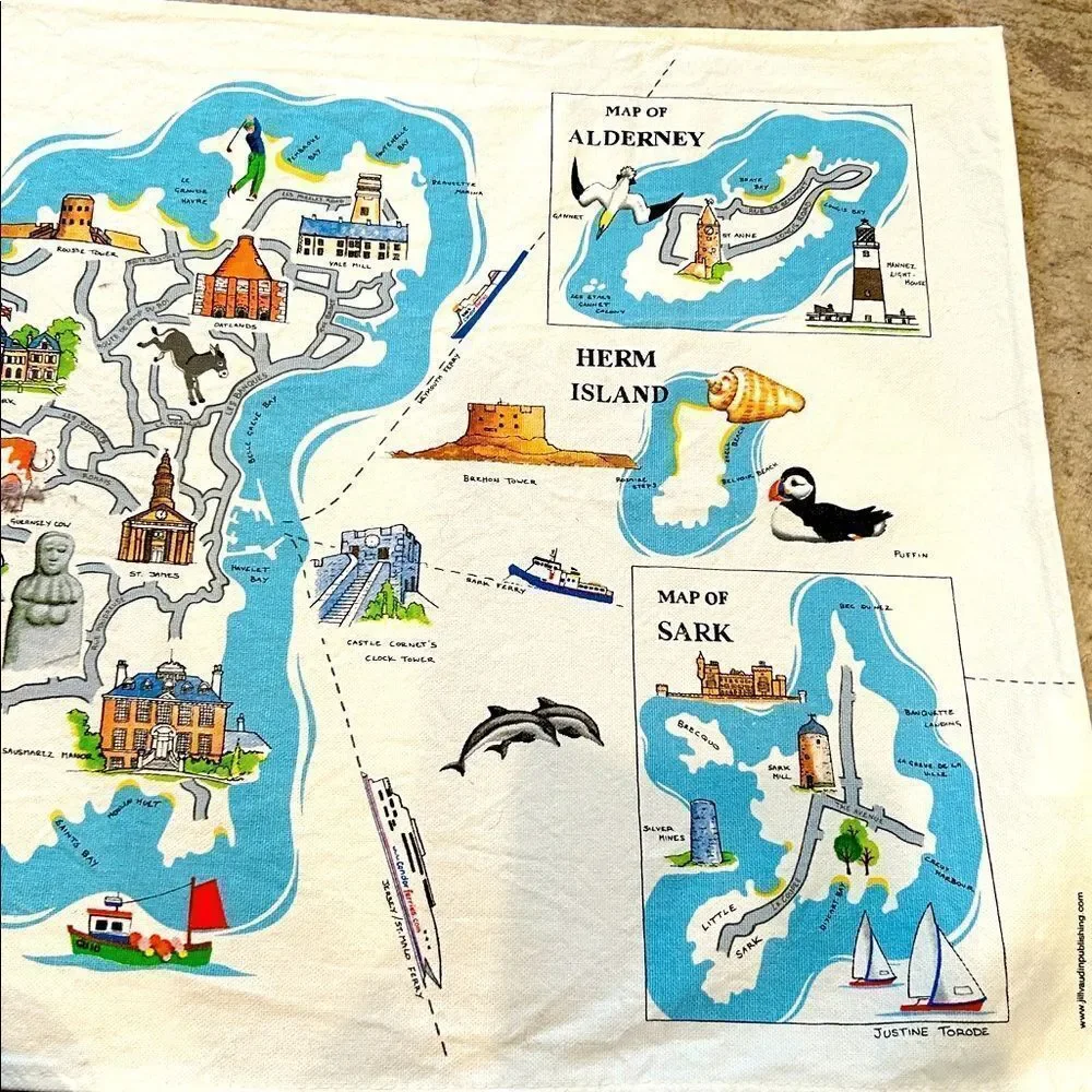 Map of Guernsey tea towel made by Jillvaudinpublishing